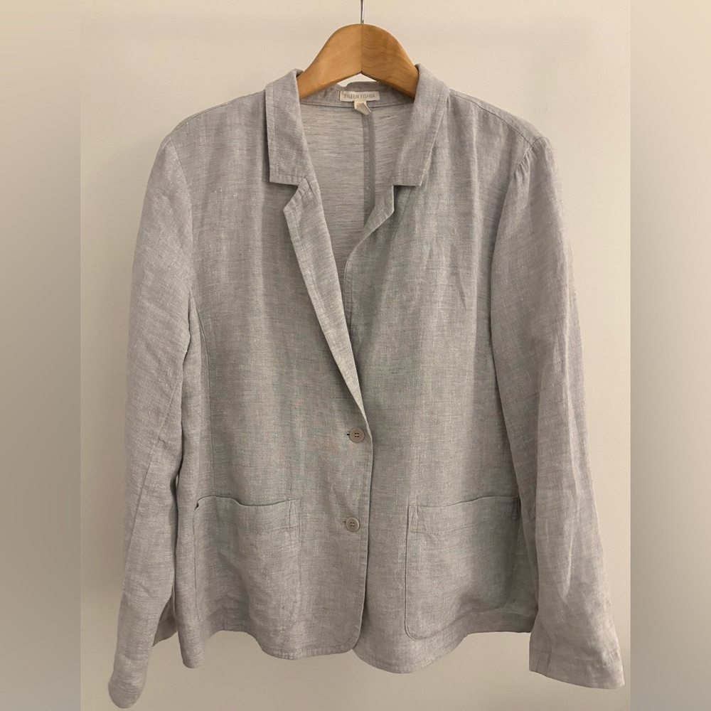EILEEN FISHER Silver Metallic Jacket,  Size XL
Like new, worn once